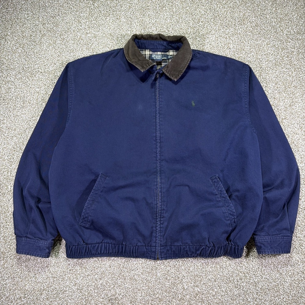 Navy Blue Polo Ralph Lauren Bomber Plaid Lined Size XL Gold Dot Classic Vintage